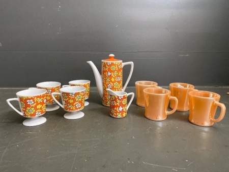 Stunning 1970's coffee set with 4 Fire King Lustre mugs