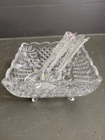 Grimwades 4-Footed Crystal Salad Bowl & 2 Pair ofSalad Servers - C1930s - 6