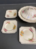 Royal Doulton Orchid Pattern Soup Tureen, Bowl, and 6 Plates - 2