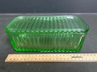 Uranium Glass Butter Dish with Green Glass Lid (not uranium) 