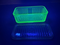 Uranium Glass Butter Dish with Green Glass Lid (not uranium)  - 4