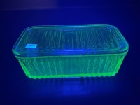 Uranium Glass Butter Dish with Green Glass Lid (not uranium)  - 5