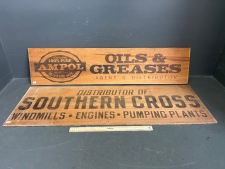 Plywood Southern Cross Sign + Wooden Ampol Advertising Signs