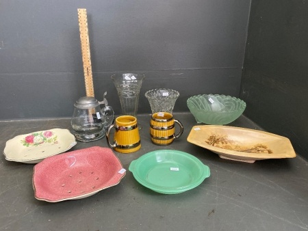 Large mixed lot of kitchenalia with Wade mugs, Rastal glass stein and L & Sons Englishware dish