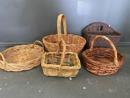 Selection of 5 various cane baskets