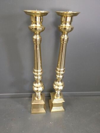 2 x Floor Standing Brass Candle Sticks