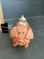 Ceramic elephant and mini chicken on a pig figurine - 2