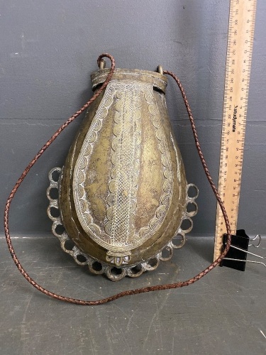 West African Bronze Trinket/Medicine Bag with Braided Leather Strap 