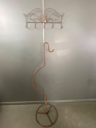 Metal Hanging Pot Stand + Scrolled Metal Wall Mounting Coat/Hat Rack