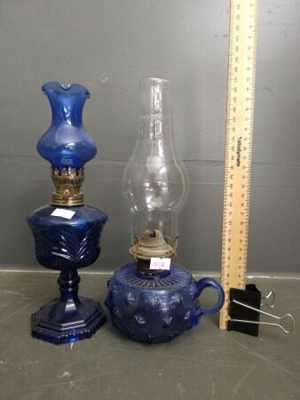 Pair Blue Glass Lanterns