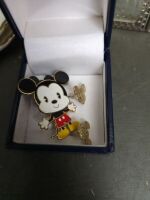 Vanity set with Oroton vanity mirror, glass bowl, jewell holder, Mickey Mouse pin and earings, butterfly earing holder - 2