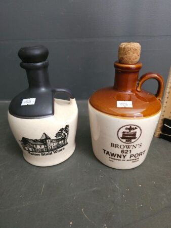 2 pottery port bottles