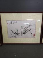 Set of 3 Asian Ink on Fabric Pictures - 3