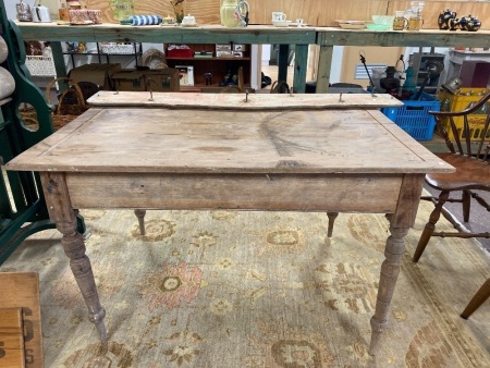 Small 2 Drawer Farmhouse Table with Turned Legs + Wooden Backed Coat/Hat Rack