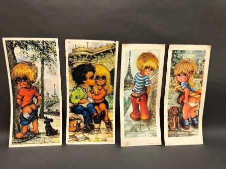 Collection of 4 Vintage French Retro Prints Unframed