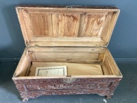 Small carved wooden chest with brass fittings - 2