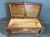 Small wooden carved chest with brass fittings - 2