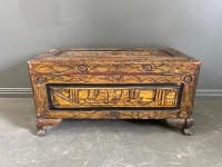 Small wooden carved chest with brass fittings - 3