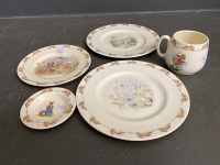 Set of Bunnykins plates and cup - crack in cup and small chip on 1 plate