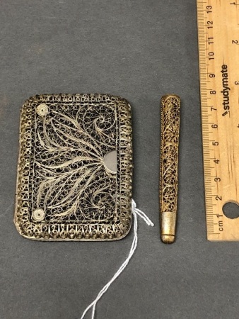 Matching Vintage Silver Filligree Cigarette Case and Holder