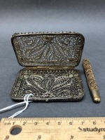 Matching Vintage Silver Filligree Cigarette Case and Holder - 2