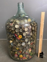 Large Glass Demijohn Full of Bottletops - 2