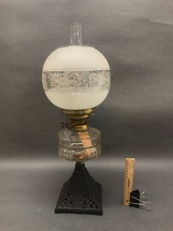 Kerosene Parlour Lamp with Cast Iron Base