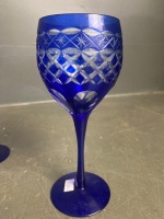 Set 6 Colbolt blue wine glasses cut to clear - 2