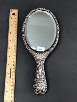 Antique Hallmarked Sterling Silver Hand Mirror with Bevelled Glass. Stamps for Snyner & Beddoes Birmingham 1914 - 2