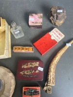 Mixed lot of vintage collectables - inc bone cigar cutter, brush set by Talisman, Faulding glass bottle - 6