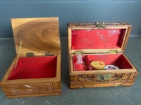 2 x small wooden carved jewellery boxes - 2