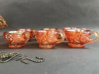 Marigold Carnival Glass Punch Bowl and 6 Glasses - 5