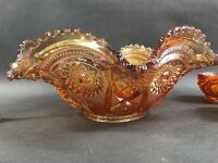 Marigold Carnival Glass Punch Bowl and 6 Glasses - 6