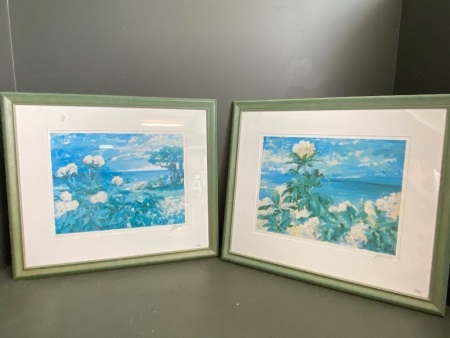 2 Original floral beach scenes framed