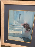 2 Large photo white Mediterranean stairway and flowers - 3