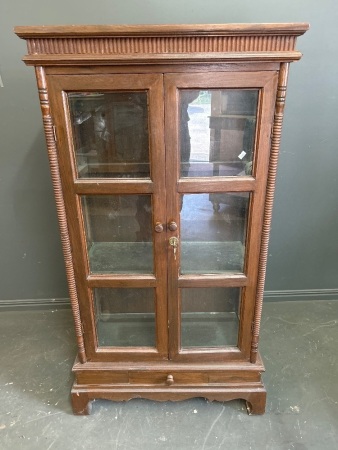 Small Vintage Floor Standing Display Cabinet with Light for Restoration