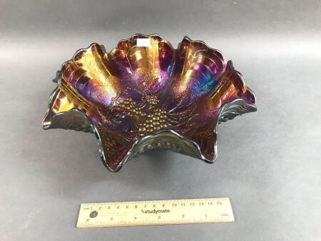 Large Purple Carnival Glass Bowl - Grape Pattern