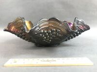 Large Purple Carnival Glass Bowl - Grape Pattern - 2