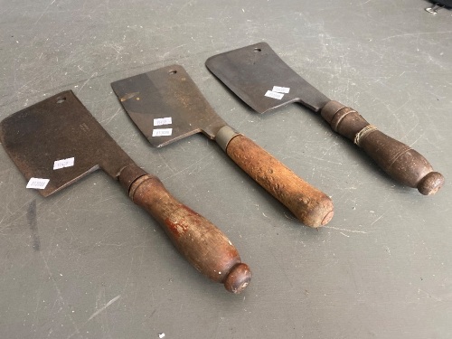 3 Branded meat cleavers - Nelius Whitehorse and Sons, Elivell and Brades