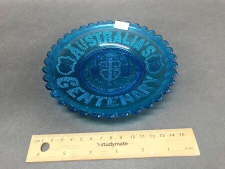 Australia's Centenary Blue Glass Plate - 1788-1888