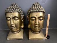 Pair of Large Fibreglass Buddha Heads 