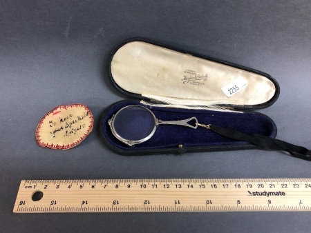 Antique Folding Lorgnette Glasses on Ribbon in Original Fairfax & Roberts Jewellers Box