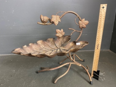 Metal Cookie/Cake Stand - Leaf Shaped with Bird