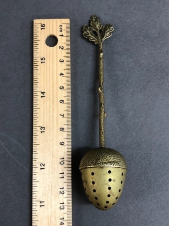 Antique Brass Baby Rattle in the Form of an Acorn & Oak Twig