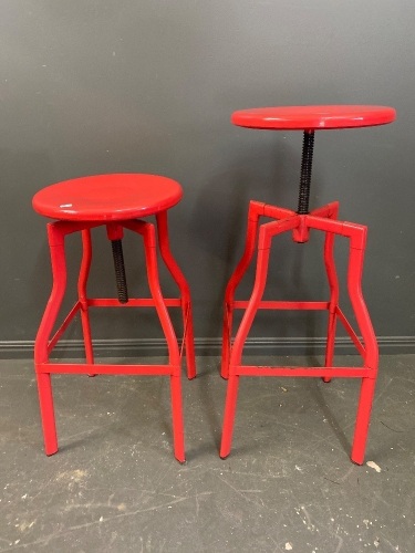 2 Industrial Screw Adjusting Metal Stools