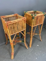 Mid century cane planter stands  - 2