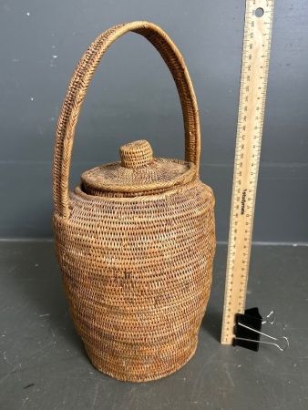 Small Woven Buka Basket with Lid