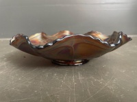 Dark carnival glass bowl with grapes - 4