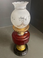 Red Glass Kerosene Lamp with shade - 3