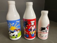 3 x Milk Glass Milk bottles